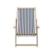 Navy Stripe Adjustable Acacia Wood Deck Chair with Armrests image
