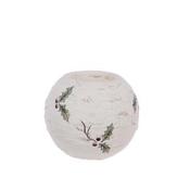 Floral Silk Glass Holly Candle Holder | White / Green | 8 cm
