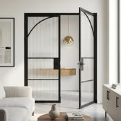 Steel Black Modern Internal Reeded Glass Door Paris Arched Top image
