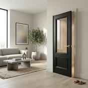 WC35GC Clear Glass Black Internal Door Victorian Style 2 Panel Door image