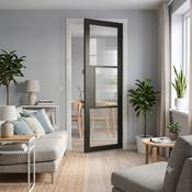 WC44GR Reeded Glass Black Internal Door — Urban Style Mayfair image