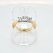 18ct Yellow Gold 3 Stone Princess Cut Diamonds in a White Gold Claw setting Ring