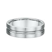 6mm Satin &amp; Polished Unique Groove Gents Wedding Band In 18ct White Gold - R image