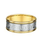 8mm Two Tone Gents Greek Pattern Wedding Band In 18ct Gold - U