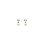 .04ct Natural Diamond &amp; 7mm Preal Drop Earring in 18ct White Gold