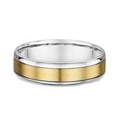 6.85mm Two Tone Gents Satin Brushed Centre &amp; White Gold Polished Edge Wedding Band In 18ct Gold - T