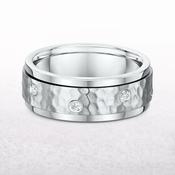 0.16ct 7.2mm Hammer &amp; Satin Finish Natural Diamond Wedding Band In 18ct White Gold - T