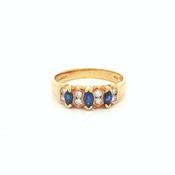0.1ct Marquise Sapphire &amp; 0.16ct Natural Diamond Ring Weighing Total 4.55g in 18ct Yellow Gold