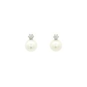0.20ct Natural Diamond &amp; Pearl Stud Earrings in 9ct White Gold