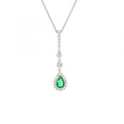 0.22ct Emerald &amp; 0.23ct Natural Diamond Drop Pendant in 18ct White Gold