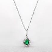 0.24ct Emerald Pear Cut &amp; 0.16ct Natural Diamond Cluster Pendant in 18ct White Gold image