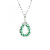 0.29ct Emerald &amp; 0.32ct Natural Diamond Cluster Open Pear Shape Pendant in 18ct White Gold image