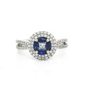 0.35ct Sapphire &amp; Natural Diamond 0.61ct Double Halo with Split Shoulders in 18ct White Gold