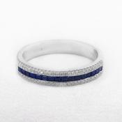 0.40ct Sapphire &amp; 0.11ct Natural Diamond Eternity Style Ring in 18ct White Gold - M