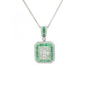 0.43ct Emerald &amp; 0.96ct Diamond Rectangle Shape Pendant in 18ct White Gold image