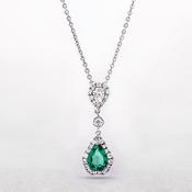 0.44ct Emerald Pear-Cut &amp; 0.37ct Natural Diamond Cluster Pendant in 18ct White Gold image