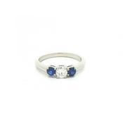 0.44ct Sapphire &amp; 0.35ct Natural Diamond Three Stone Ring in Platinum