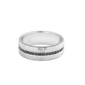 0.45ct 7mm Ladies Hammered Texture Single Row Natural Black Diamond Band in 9ct White Gold image