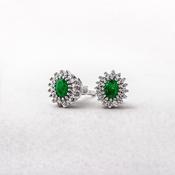 0.48ct Emerald &amp; 0.17ct Natural Diamond Cluster Stud Earrings in 18ct White Gold image