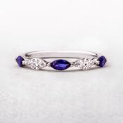 0.48ct Marquise Sapphire &amp; Natural Marquise Diamond 0.26ct Dress Ring in 18ct White Gold - M image
