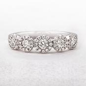 0.50ct Round Cut Natural Diamond Halo Five Stone Dress Ring in 18ct White Gold - K