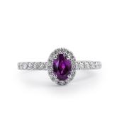 0.57ct Oval Rhodolite Garnet &amp; 0.37ct Natural Diamond Halo With Diamond Shoulders in 18ct White Gold