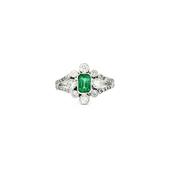 0.60ct Emerald &amp; 0.70ct Natural Diamond Cluster Cocktail Ring in 18ct White Gold image