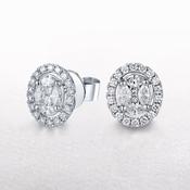 0.61ct Natural Diamond Oval Halo Stud Earrings in 18ct White Gold