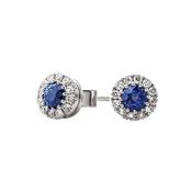 0.70ct Sapphire &amp; 0.28ct Natural Diamond Circle Cluster Stud Earrings in 18ct White Gold image