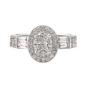 0.77ct F vs Natural Diamond Oval Shape Cluster With Baguette &amp; Round Shoulders In 18ct White Gold