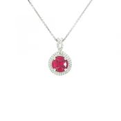 0.78ct Ruby &amp; 0.26ct Natural Diamond Cluster Double Halo Pendant in 18ct White Gold