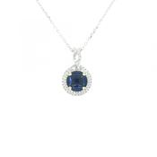 0.79ct Sapphire &amp; 0.26ct Natural Diamond Cluster Halo Pendant in 18ct White Gold