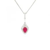 0.80ct Ruby &amp; 0.39ct Natural Diamond Pear Drop Pendant in 18ct White Gold