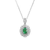 0.81ct Emerald &amp; 0.98ct Natural Diamond Double Halo Pendant in 18ct White Gold image