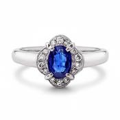 0.81ct Oval Sapphire &amp; 0.15ct Natural Diamond Halo Cluster Ring in 18ct White Gold