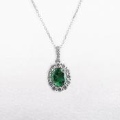 0.85ct Oval Emerald &amp; 0.39ct Natural Diamond Halo Cluster Pendant in 18ct White Gold image
