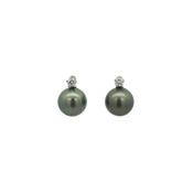 0.91ct Natural Diamond &amp; Tahitian Pearl Drop Earring in 18ct White Gold