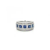 0.92ct Sapphire &amp; 0.88ct Natural Diamond Brilliant Cut Rows with Baguettes in 18ct White Gold