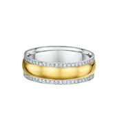 Ladies Two Tone Satin Finish Centre Natural Diamond Edging Wedding Band In 18ct Yellow Gold - K image