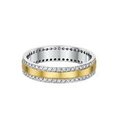 Ladies Two Tone Satin Finish Center Natural Diamond Edges Wedding Band In 18ct Gold - L image
