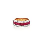 1.35ct Baguette Ruby &amp; Natural Diamond 0.51ct Three Row Dress Ring In 18ct Yellow Gold - M image