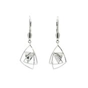 Triangle Open Design &amp; Natural Diamond Drop Earrings in 9ct White Gold