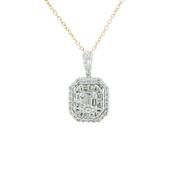 1.01ct Natural Diamond Multi Stone Emerald Shaped Halo Diamond Pendant in 18ct White Gold