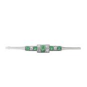 15ct Platinum Antique Emerald and Natural Diamond Bar Brooch