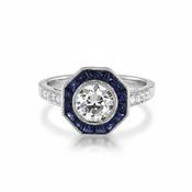 18ct White Gold Art Deco Style Natural Diamond and Sapphire Target Ring image