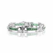 18ct White Gold Emerald and Natural Diamond Panel Bracelet image