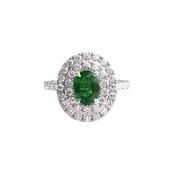 18ct White Gold Oval Emerald &amp; Natural Diamond Double Halo Ring image