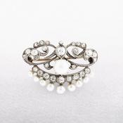 18ct White Gold Pearl and Diamond Victorian Brooch