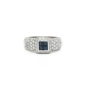 18ct White Gold Sapphire &amp; Natural Diamond Cluster Ring