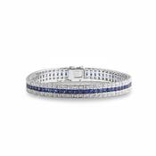 18ct White Gold Three Row Natural Sapphire and Diamond Art Deco Style Bracelet image
